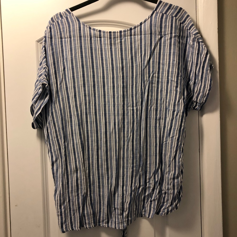 Button + Tie Striped Universal Thread Blouse - Picture 4 of 4